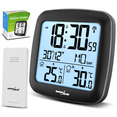 Stacja pogody bezprzewodowa GreenBlue z systemem DCF, kalendarz alarm GB542