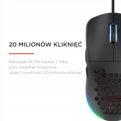 Rampage BLINK myszka gamingowa przewodowa USB, 12800 DPI, RGB, czarna