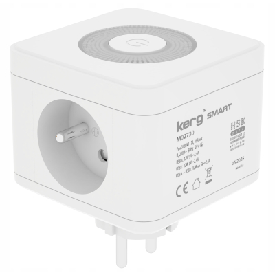 KERG Kostka zasilająca 2-gniazdowa + ładowarka USB-A/C + lampaLED 16A/250V~