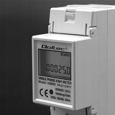 Qoltec Jednofazowy licznik zużycia energii na szynę DIN 230V LCD 2P