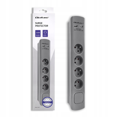 Qoltec Listwa antyprzepięciowa 4 gniazda 2 x USB 1.8m Szara SKLEP KOZIENICE RADOM