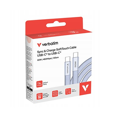 Verbatim USB-C kabel SoftTouch USB C - USB C 60W 1.2m fiolet box 30275