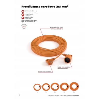 PRZEDŁUŻACZ OGRODOWY ACAR 2x1 250V/10A 20M pomarańczowy M01807