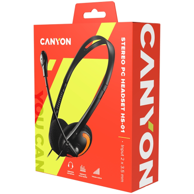 Canyon HS 01 przewodowy zestaw słuchawkowy PC 1.8 m czarno-pomarańczowy