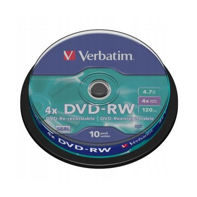 Verbatim DVD-RW 4.7GB 4x spindle 10-pack bez możliwości nadruku 12cm, 43552