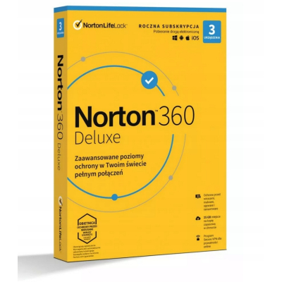 NORTON 360 DELUXE 21441561 25GB PL 1U /3 PC 3 Lata ESD SKLEP KOZIENICE RADOM