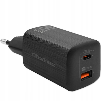 Qoltec Ładowarka 65W GaN ULTRA 5-20V 2.25-3.25A 1xUSB C PD 1xUSB 3.0