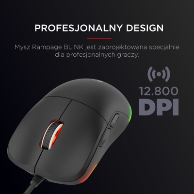 Rampage BLINK myszka gamingowa przewodowa USB, 12800 DPI, RGB, czarna