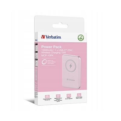 Verbatim, powerbank z ładowaniem bezprzewodowym 5V 10 000mAh różowa 32248
