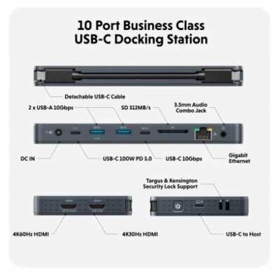 Targus Stacja HyperDrive HD7001GL USB-C HDMI SD PD 100W miniJack/RJ45