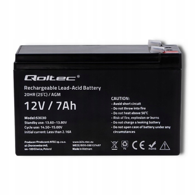 Qoltec Akumulator żelowy 12V 7Ah max.72A AGM