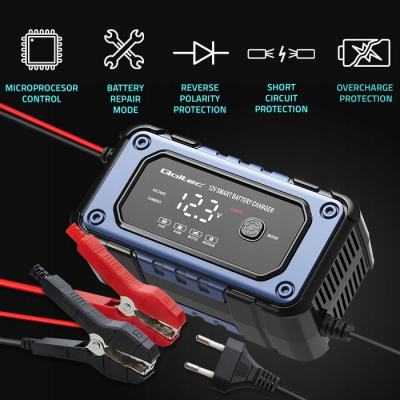 Qoltec Prostownik do akumulatora z funkcją naprawy 12V 6A LED 52483