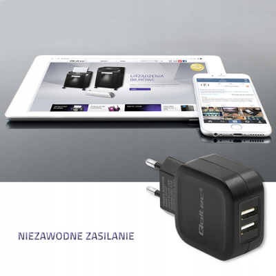 Qoltec Ładowarka sieciowa 17W 5V 3.4A 2xUSB + kabel MicroUSB 50187