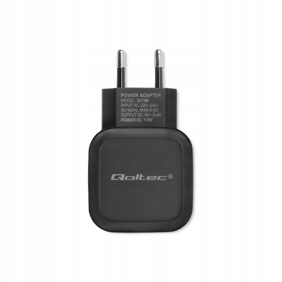 Qoltec Ładowarka sieciowa 17W 5V 3.4A 2xUSB + kabel USB typC 50188