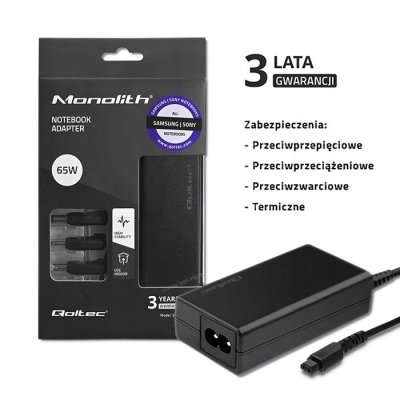 Qoltec Zasilacz do Samsung Sony 65W 3 wtyczki + kabel zasilający 52415