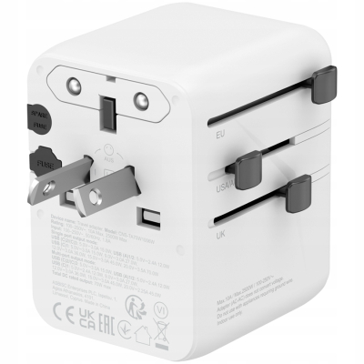 Canyon OnTour 70 - uniwersalny adapter podróżny 70 W (EU/UK/US/AUS, biały)