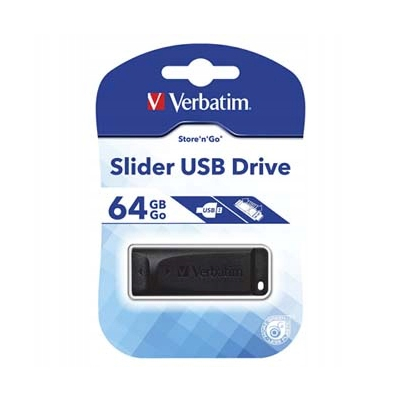 Verbatim USB flash disk USB 2.0 64GB Slider czarny 98698 USB A