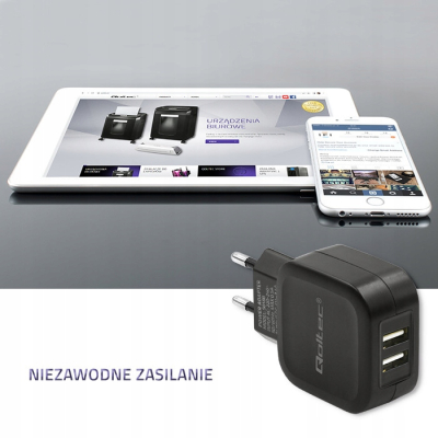 Qoltec Ładowarka sieciowa 17W 5V 3.4A 2xUSB + kabel USB typC 50188