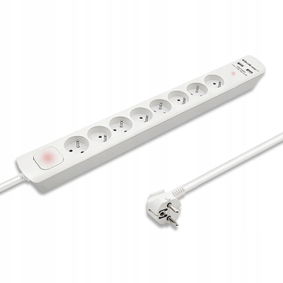 Qoltec Listwa antyprzepięciowa 8 gniazd 2 x USB 1.8m Biała