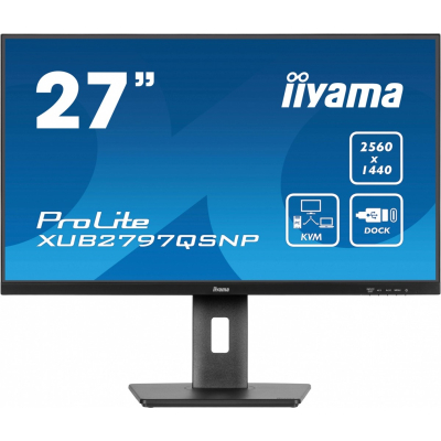 IIYAMA Monitor 27 cali XUB2797QSNP-B1 IPS QHD USB-c Dock, KVM HDMI