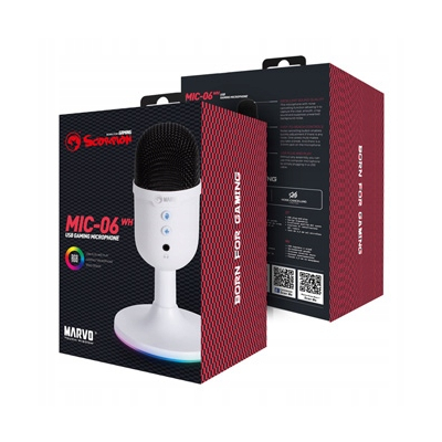 Marvo, gamingowy mikrofon, MIC-06, biała, RGB, wejście słuchawkowe