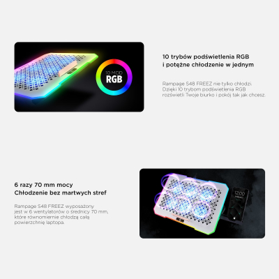 Rampage FREEZ Podstawka pod laptop 9-17'' RGB 6 wentylatorów srebrna