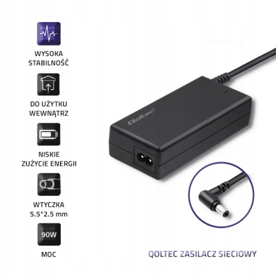 Qoltec Zasilacz do IBM Lenovo 90W 20V 4.74A 5.5*2.5 +kabel 50099
