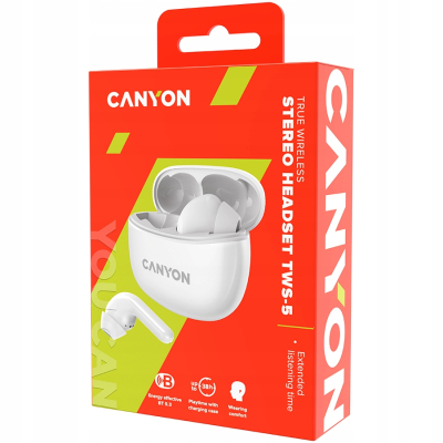 CANYON Słuchawki dokanałowe TWS 5 Etui Białe