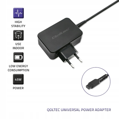 Qoltec Uniwersalny zasilacz sieciowy 45W 8 wtyczek 51025