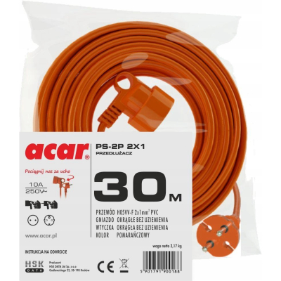 PRZEDŁUŻACZ OGRODOWY ACAR 2x1 250V/10A 30M pomarańczowy M01808