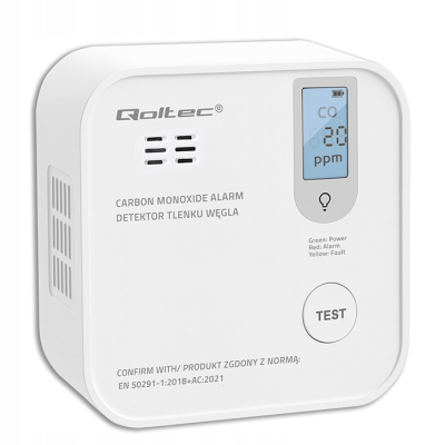 Czujnik czadu Qoltec detektor CO LCD alarm 85dB LED 85dB LED Certyfikowany SKLEP KOZIENICE RADOM