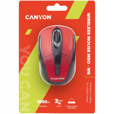 Canyon MSO-W6 - bezprzewodowa mysz optyczna 2.4 GHz, 3 przyciski (czerwona)
