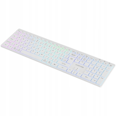 CANYON Klawiatura HKB-W11 UK/US RGB Dwa Tryby Bezprzewodowa Biała
