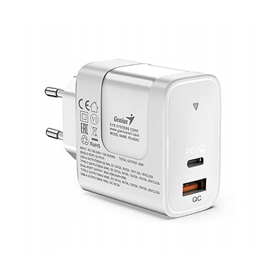 Genius Zasilacz / sieciowy adapter 65W, 2-portowy, USB-C, USB-A, PD-65AC