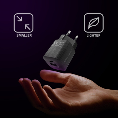 Qoltec Ładowarka 35W GaN ULTRA 5-20V 2.25-3A 1xUSB C PD 1xUSB 3.0 Czarny SKLEP KOZIENICE RADOM