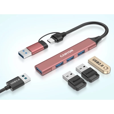 CANYON HUB DS-02 4 w 1 USB-A/C Różowy