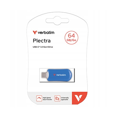 Verbatim USB flash disk, USB C, 64GB, Plectra, niebieski, USB C 30232