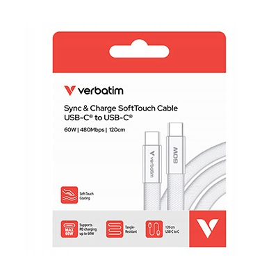 Verbatim USB-C kabel SoftTouch USB C - USB C 60W 1.2m Biały box 30274