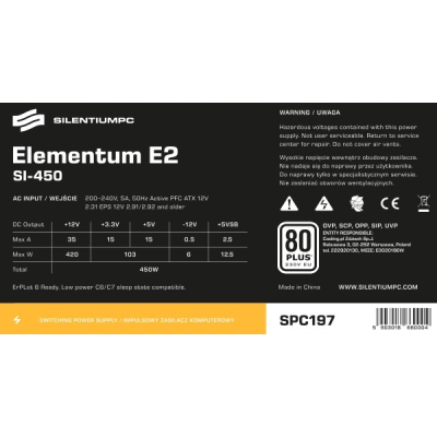 Zasilacz SilentiumPC Elementum E2 SPC197 SI 450W