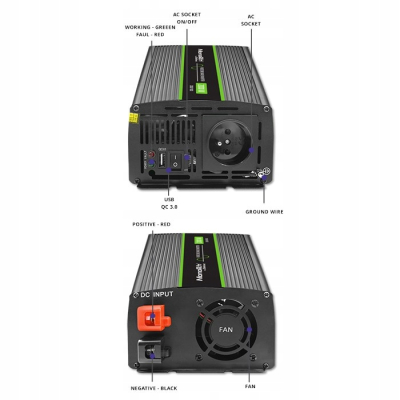 Qoltec Przetwornica napięcia Monolith 2000 MS Wave 12V/230V 1000/2000W USB