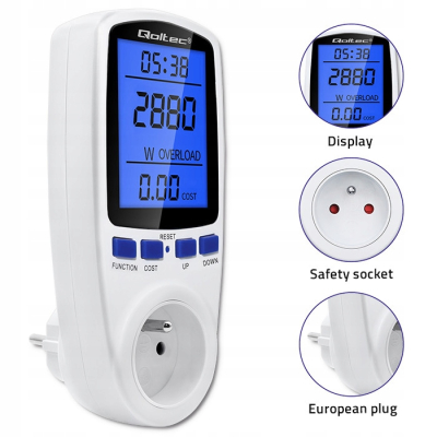Qoltec Watomierz Licznik zużycia energii PM0626 3680W 16A LCD 50626
