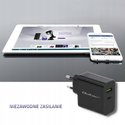 Qoltec Ładowarka sieciowa 45W 5-20V 2.25-3A USB typ C PD USB 3.0 Czarna