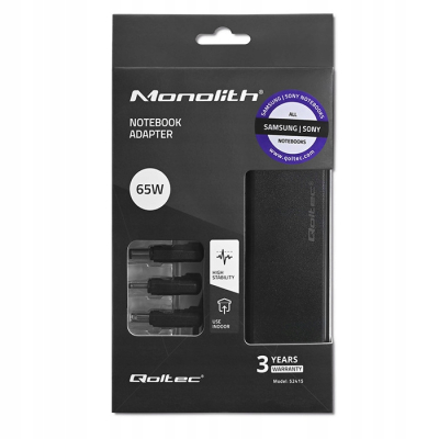 Qoltec Zasilacz do Samsung Sony 65W 3 wtyczki + kabel zasilający 52415