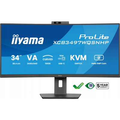 Monitor iiyama 34 cale XCB3497WQSNPH-B1 VA UWQHD 1500R USB-C Dock 95W