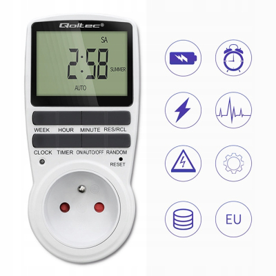 Qoltec Elektroniczny programator czasowy PC0628 3680W 16A LCD 50628