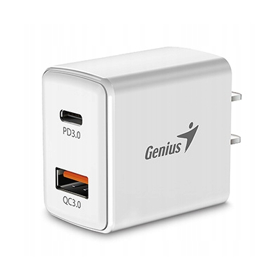 Genius Zasilacz / sieciowy adapter 20W, 2-portowy, USB-C, USB-A, PD-20AC