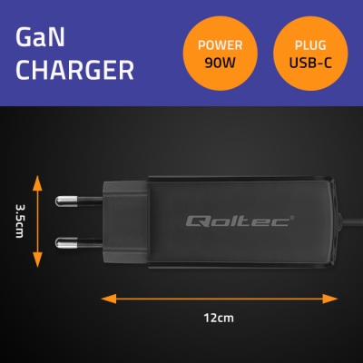 Qoltec Ładowarka sieciowa 90W GaN Super Fast 5-20V 3-4.5A USB-C 3.1