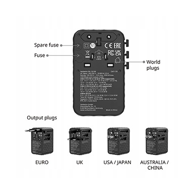 Verbatim, Adapter podróżny ChargeNTravel GaN III USB-C USB-A 170 W 30190