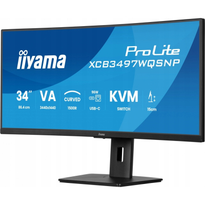 IIYAMA Monitor 34 cali XCB3497WQSNP-B1 VA UWQHD 1500R KVM 95W HDMI DP RJ45