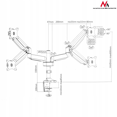 Maclean Uchwyt na 2 monitory MC-765 13-32